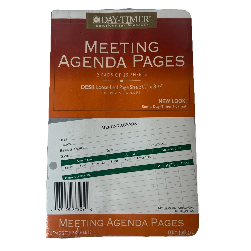 Vintage Day-Timer Meeting Agenda Pages New Old Stock 2 Pads Of 25 Sheets